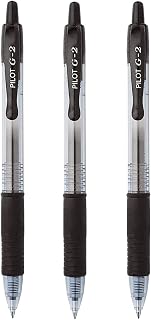 Pilot G2 Black Retractable Rollerball Pen Pens Extra Fine Gel Ink Refillable 0.5mm Nib Tip 0.3mm Line G2-5 (Pack Of 3)