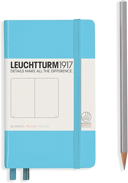 Leuchtturm1917 (357478 Notebook Pocket (A6), Hardcover, 187 numbered pages, Plain, ice blue
