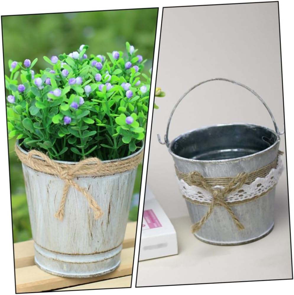 Cabilock Vintage Iron Flower Bucket Planter Set of 2 for Garden Decor