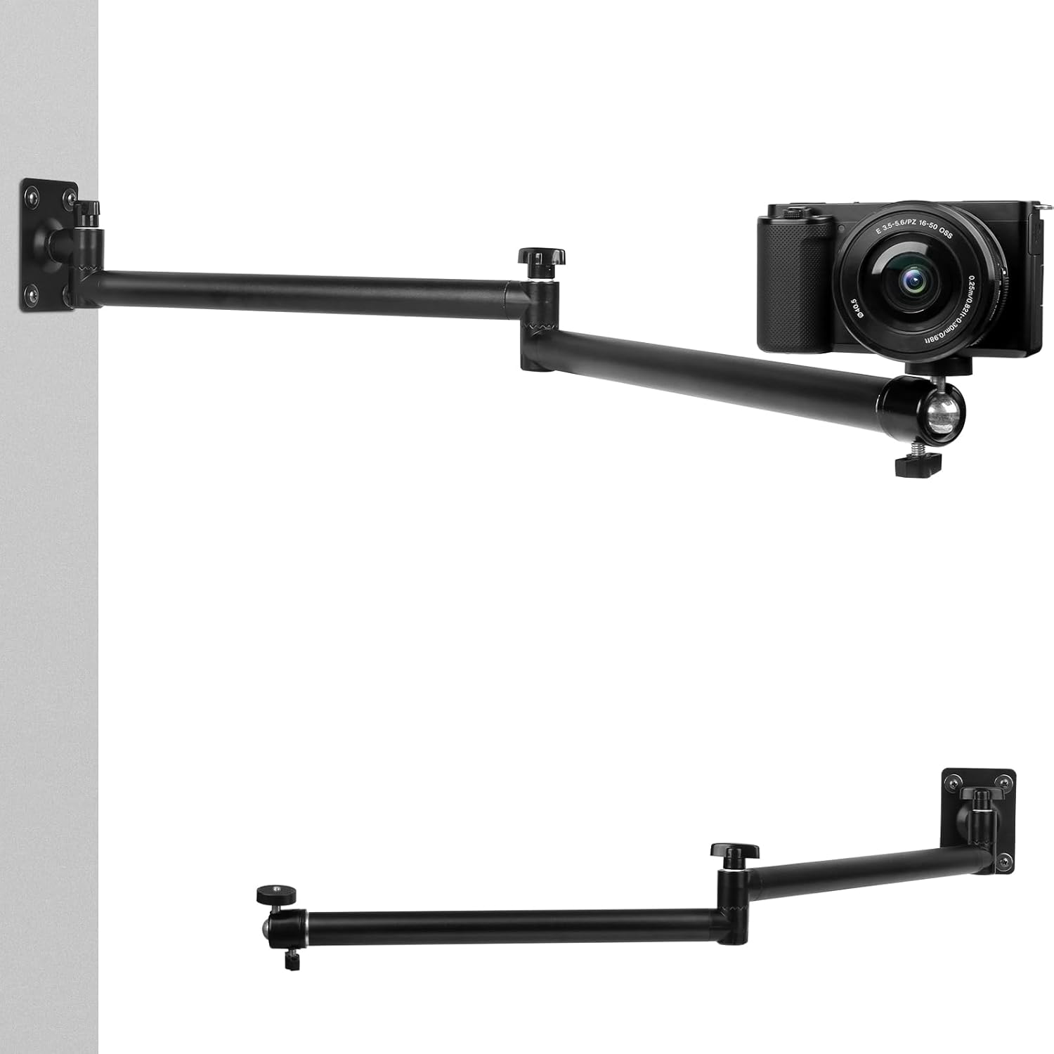 Wall Articulating Camera Mount with 1/4"-20 Threaded Compatible with DSLR/Security/Webcam/Action/LED Light/CCTV POV Camcorder Cameras,Adjustable Aluminium Alloy Arm Metal Base Thumbnail