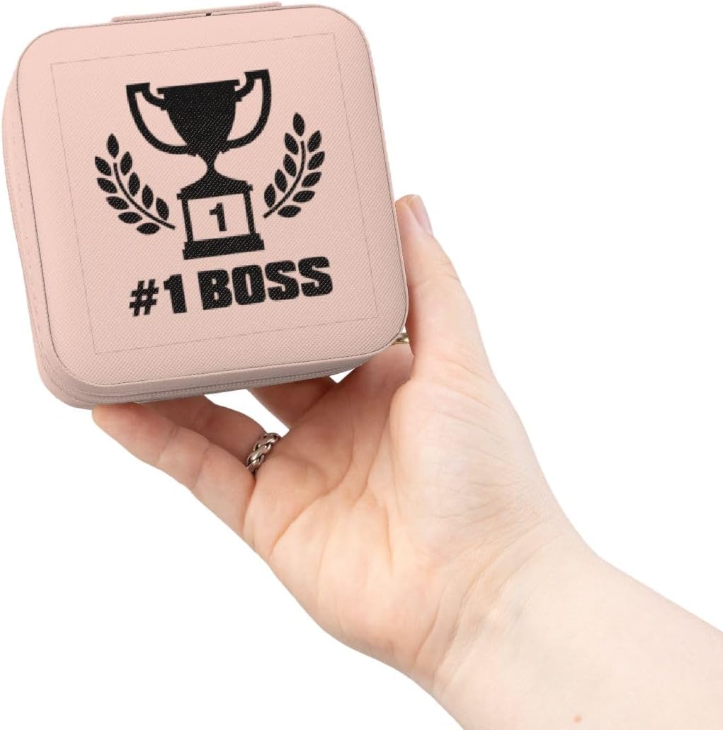 3dRose Number One Boss Design with Winners Cup and Laurel Leaves Jewelry Travel Case Pink