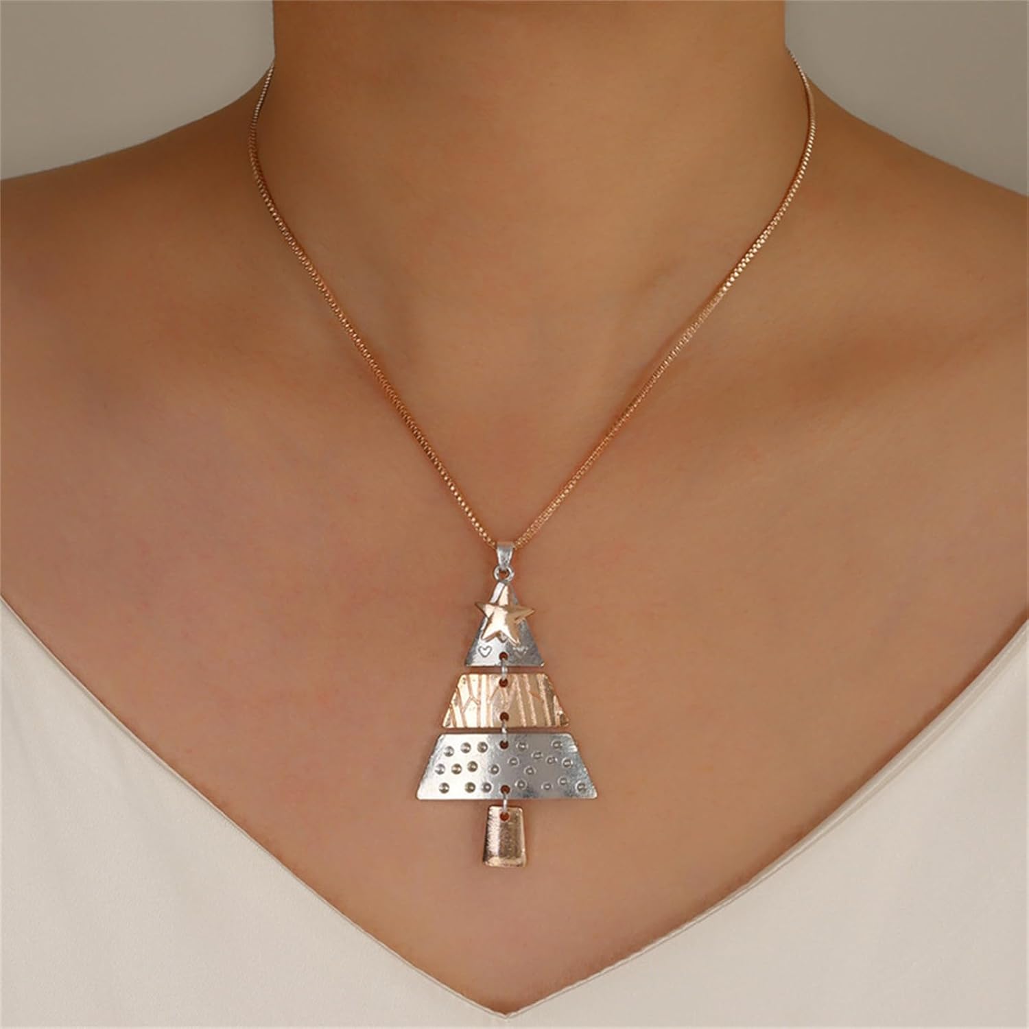 Christmas Tree Necklace Earrings Set for Women Fashion Enamel Metal Xmas Tree Dangle Earrings Hypoallergenic Christmas Tree Pendant Necklace Christmas Holiday Jewelry Gift - Image 4