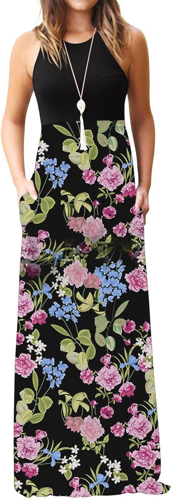 Amazon Co Jp ワンピース レディース 春 きれいめ ワンピース ノースリーブ 大人 ロング ハワイアン リゾート レディース カジュアル 通勤 通学 春服 夏服 服 ファッション小物