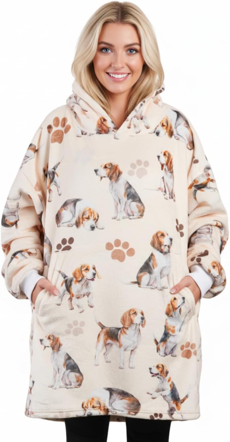 Beagle Gifts for Women Men, Blanket Hoodie Gifts for Dog Mom Dog Dad on Birthday, Christmas, One Size - Full Printed
