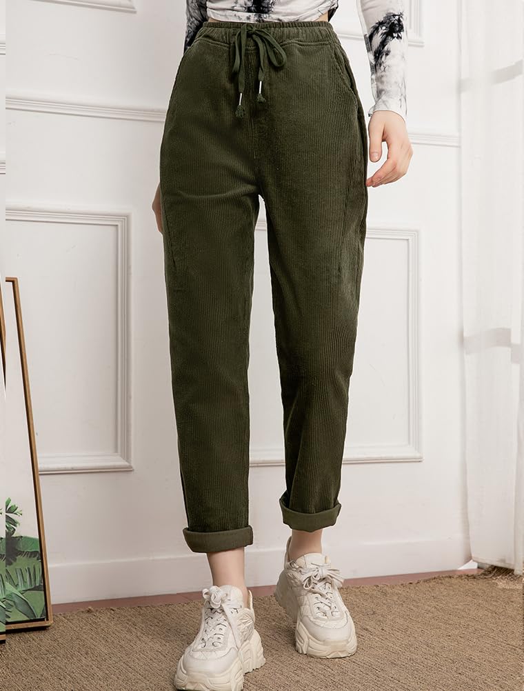 FTCayanz Donna Pantaloni Larghi Cotone Pantalone Vita Alta Harem Pantaloni di Velluto a Coste