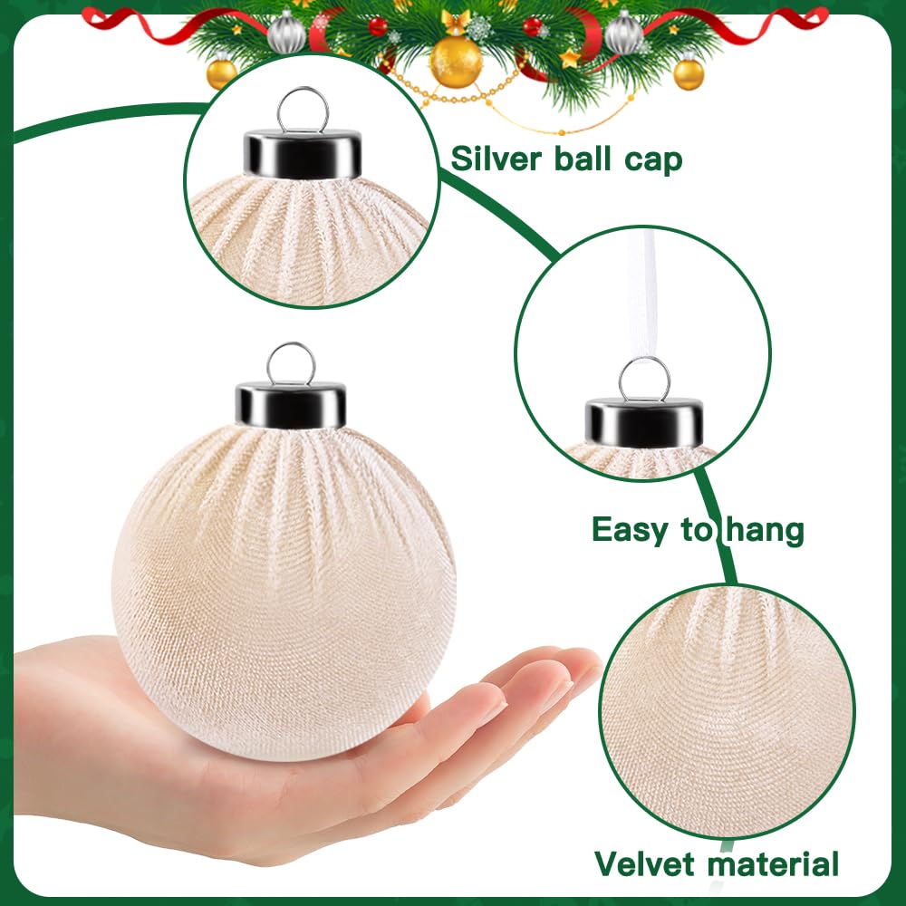 12 bolas de terciopelo grandes blancas de Navidad de 3.14 pulgadas