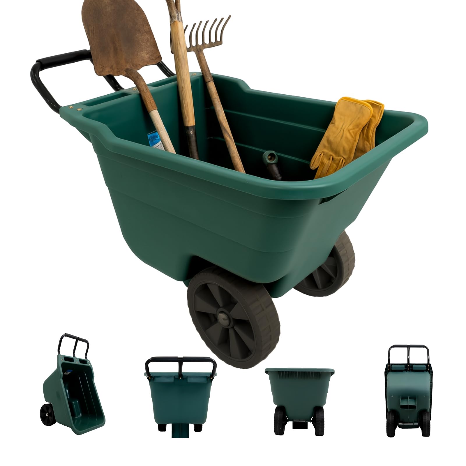 TRUTZHOLM Gartenwagen Transportwagen Schubkarre 250 kg Tragkraft – robuste Kunststoffwanne 98x55x64 cm, Stahlgriff grau gepolstert, 8 kg Gewicht, kippsicher, ideal für Erde, Laub, Holz, Einhandkarre