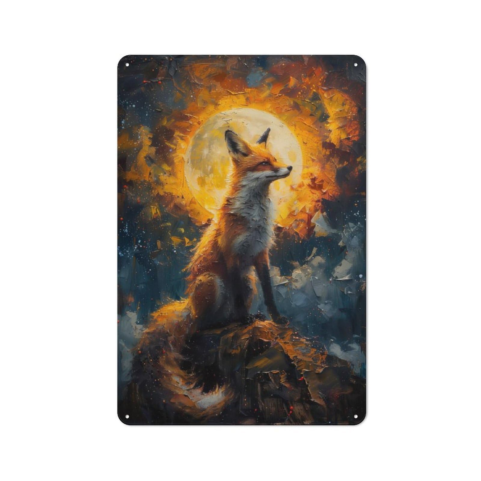 Junmoney Sunset Fox Painting Country Style Kitchen Metal Sign 30X20cm Featuring Diner Style Decor For Kitchen, Cafe, Pantry Or Dining Room