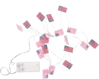 Uonlytech US Flag Fairy Lights 1 Set American Flag String Lights LED US Flag Light Independence Day Patriotic Hanging Fairy Light Battery Operated for Garden 4th of July Party Decoration