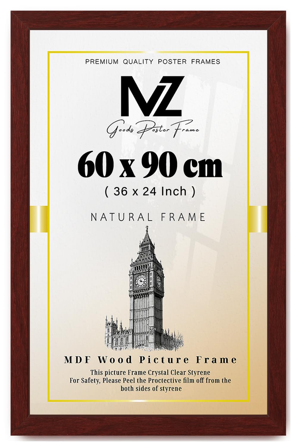 MZ GOODS | Modern Home & Office Décor (60 x 90 CM) | 36 x 24 Inch Engineered Wood Mahogany Frames | Ideal for Christmas & Birthdays 1' 12" x 2' 11" [ Mahogany ]