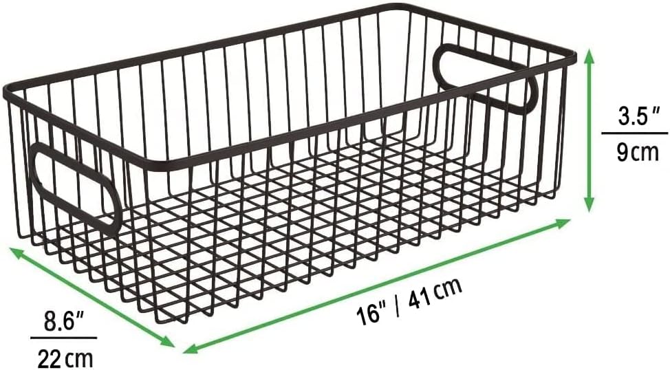 16" Metal nesting Farmhouse Kitchen Pantry Food Storage Organizer Basket Bin - Wire Grid Design for Cabinets, Cupboards, Shelves, Counter-tops - Holds Potatoes, Onions, Fruit (Pack of 2, Black) image 2
