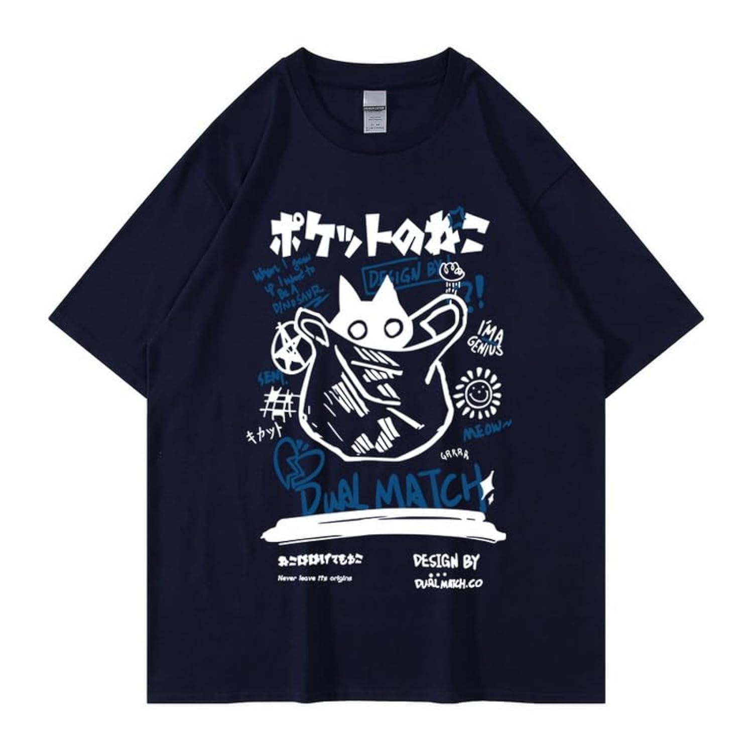 Unisex Cartoon T-Shirts Harajuku Kawaii Cat Letter Printed Short Sleeve Tees Couple Loose Clothes Y2K Tops