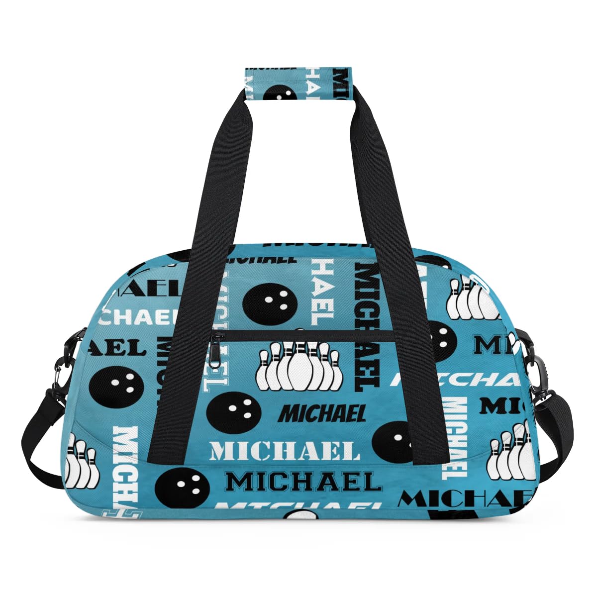 CURLYOOT Custom Bowling Gym Bag Duffel Bag with Name, Personalized Sport Bag Overnight Bags Customized Travel Weekender Bag for Women Men, Dark Blue