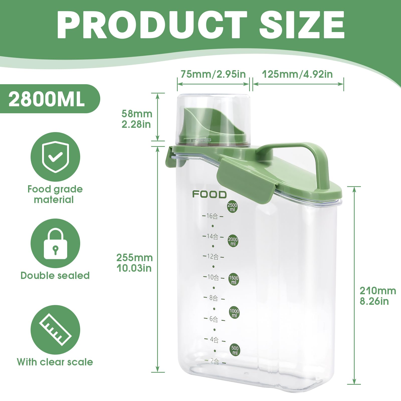 Contenedor Pienso Perros 3L Botes Cocina Almacenaje con Vaso Medidor Pienso Transparente Botes Hermeticos Cocina para Cereales Arroz Comida para Mascotas