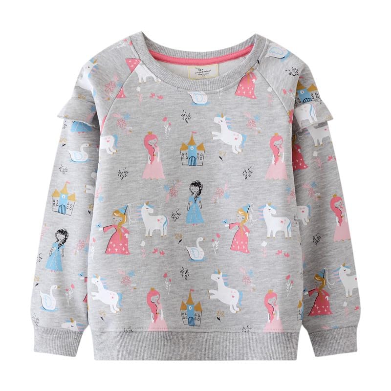 Toddler Girls Cartoon Printed Causal Pullover Round Neck T-shirt Sweatshirt Long Sleeved Top Blouse (Gray,110/3-4 Y,Unisex,Big Kid,US,Age,3 Years,4 Years)