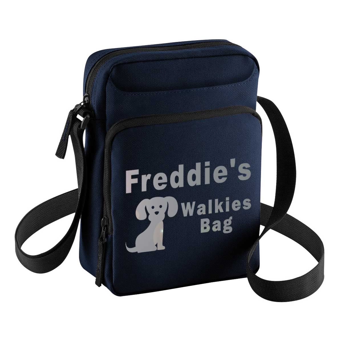 Personalised Dog Walking Shoulder Carry Strap Walkies Bag With Custom Pet Name Printed On (Navy)