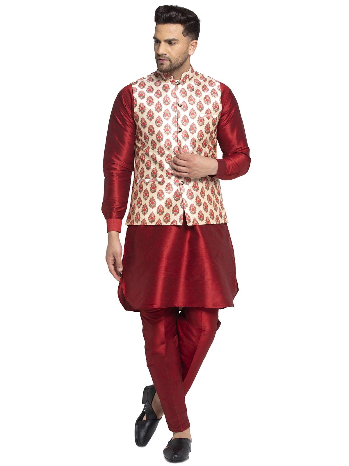 abh lifestyle Men's Kurta Pyjama & Printed Nehru Jacket set-picture-11
