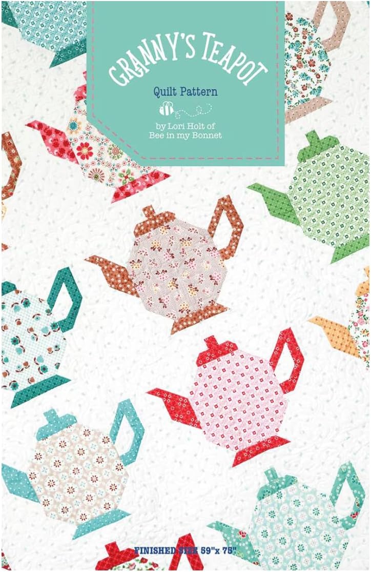 Riley Blake Bee in My Bonnet Granny's Teapot Quilt Pattern by Lori Holt | Vintage Teapot Pattern | Finished Quilt 59" x 75" | Farmhouse, Cottage & Tea Lover Quilting Project