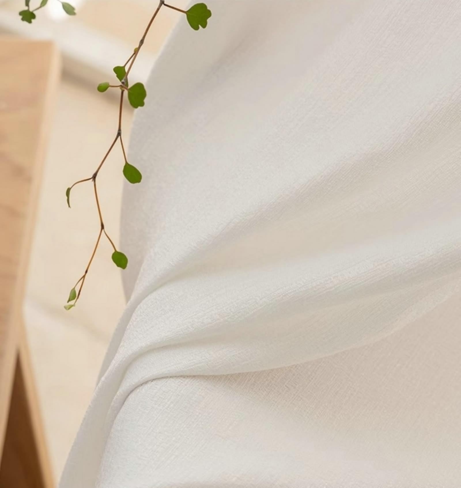 Rideaux Voilage Uni, Rideaux Voilage Fenetre Blanc Couleur Unie avec Textures à Rayures Polyester 2 Panneaux 137W x 244L cm