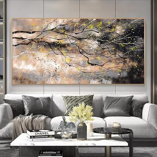 Dfzewki No Frame Abstract Posters Wall Art Canvas Painting Abstract Golden Money Trees Pictures For Living Room Decor(60X120cm(24X47in)/No Frame)