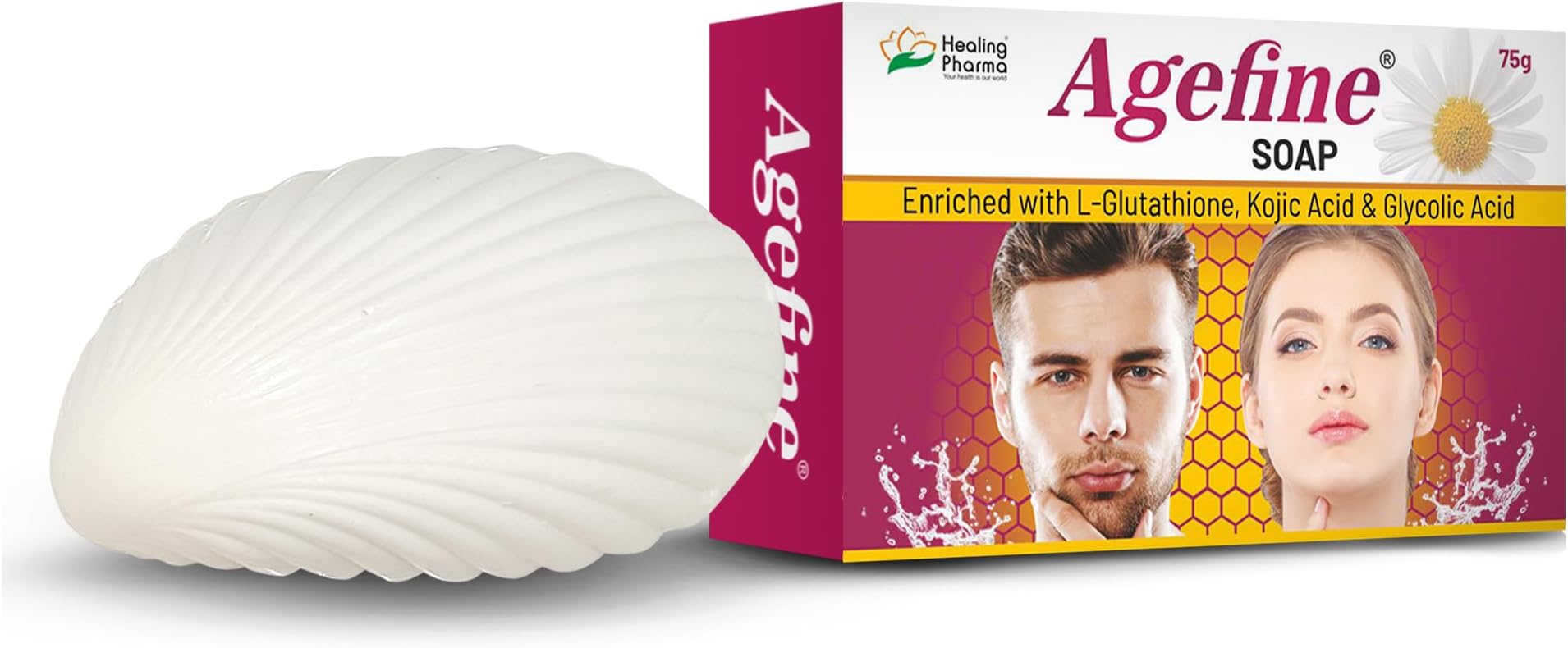 Healing Pharma - Agefine Skin Whitening & Anti-Ageing Soap | Enriched with L-Glutathione & Kojic Acid for Even Skin Tone, Melasma & Hyperpigmentation - 75g