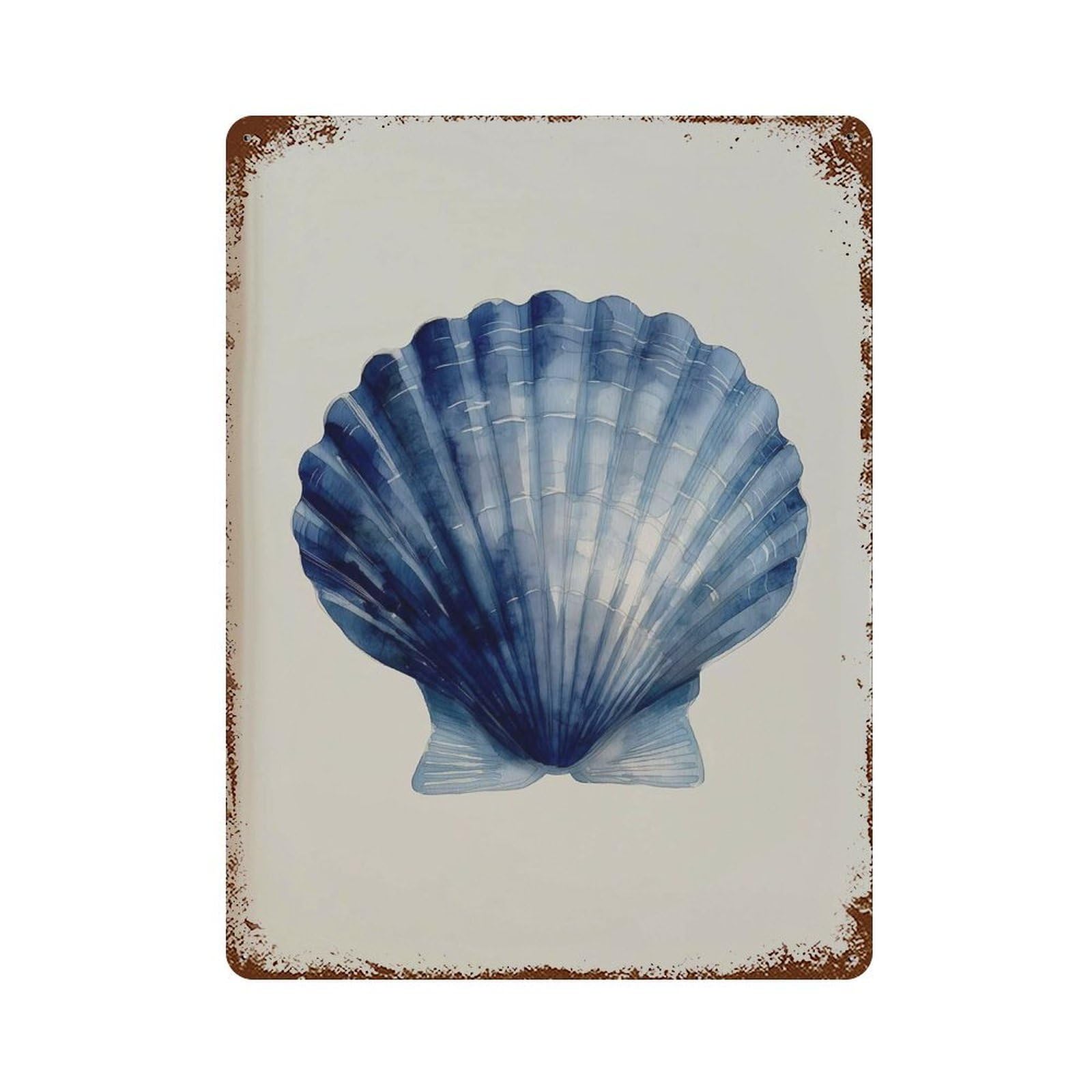 xiaoxiaoshen Blue Seashell Watercolor Coastal Beach Ocean Shell Nautical Bathroom Design Mari Wall Decor Art Metal Tin Poster Modern Home Decor Art Home Bar Shop Decorations Vintage Sign 40x30cm