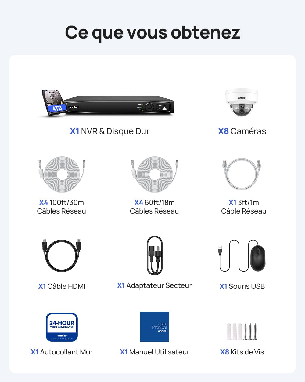 ANNKE Kit de Vidéosurveillance PoE 4K, NVR 16 Canaux avec HDD 4To
