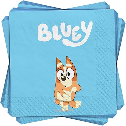 Bluey Blue - Servilletas de papel de 5 x 5 pulgadas (5 x 5 pulgadas), diseño adorable y vibrante, servilletas de papel suaves y absorbentes, ideales
