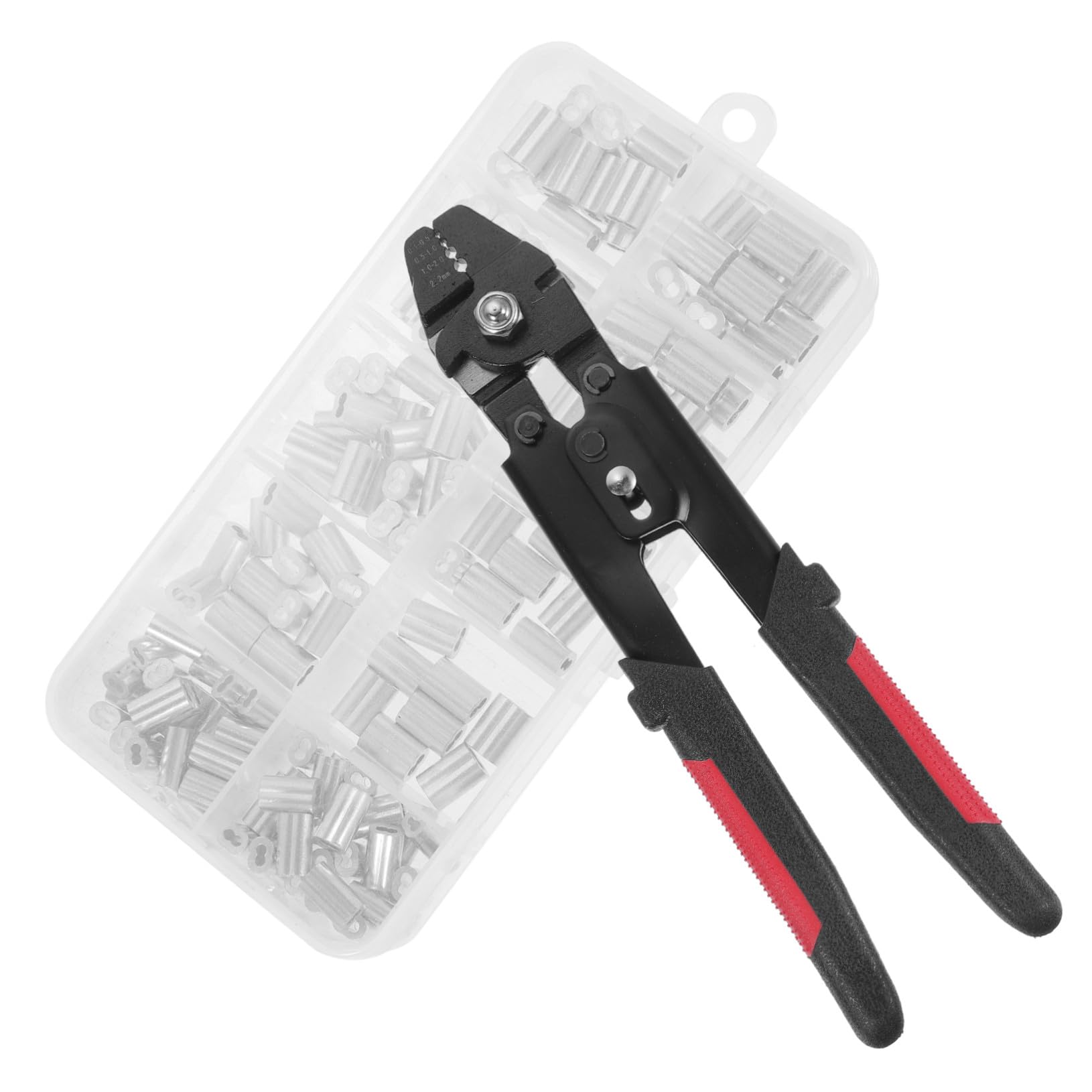 Pinza Crimpatrice in Acciaio Inox con Anelli Doppia Crimpatrice in Alluminio Manico Antiscivolo e Blocco Sicurezza per Cavi e Accessori da Pesca Portatile Alta Precisione