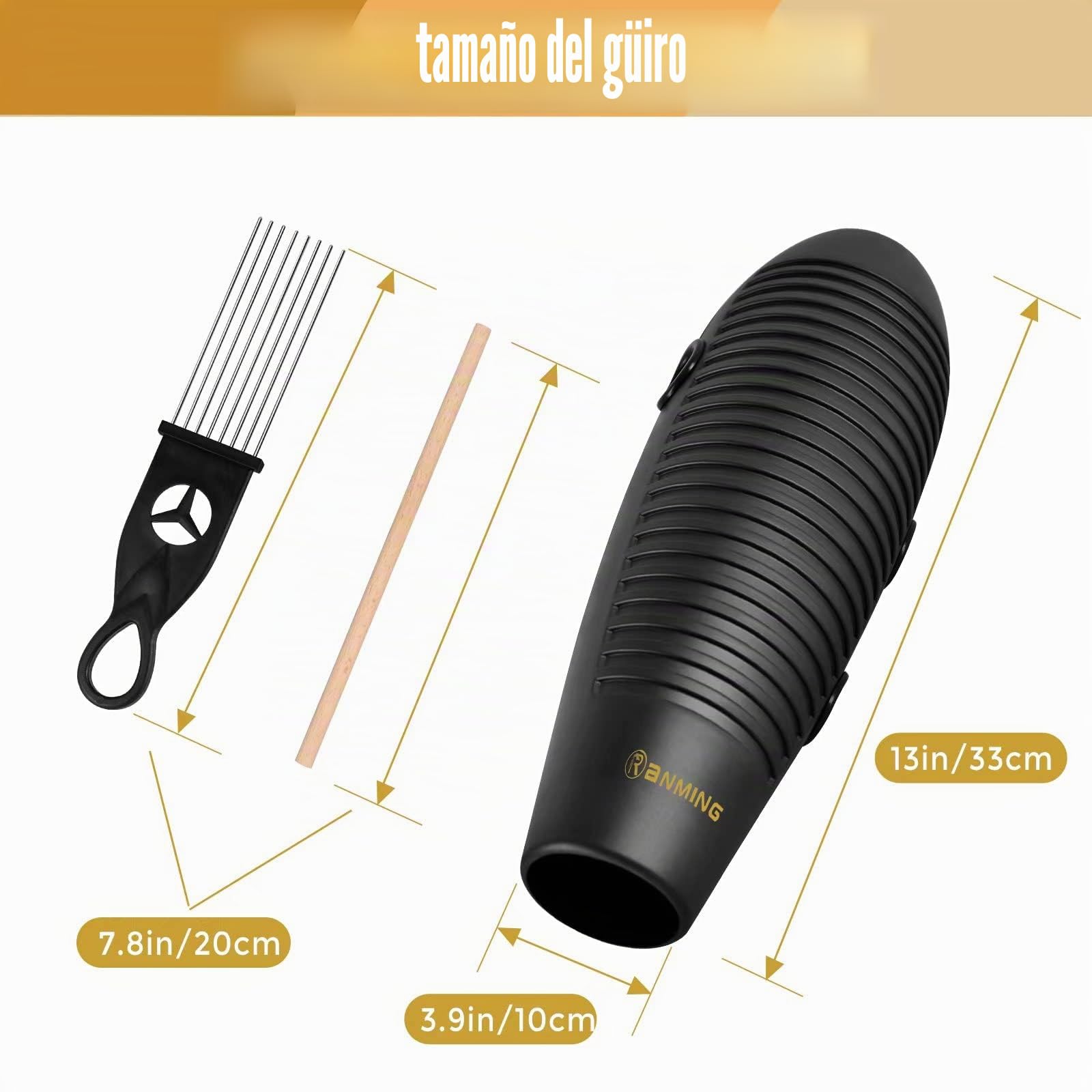 RANMING Guiro Instrument - Instrumento de percusión latina con forma de pez Super Guiro de 3.9 x 13 pulgadas con 2 raspadores Guiros, herramienta de entrenamiento musical para principiantes y amantes