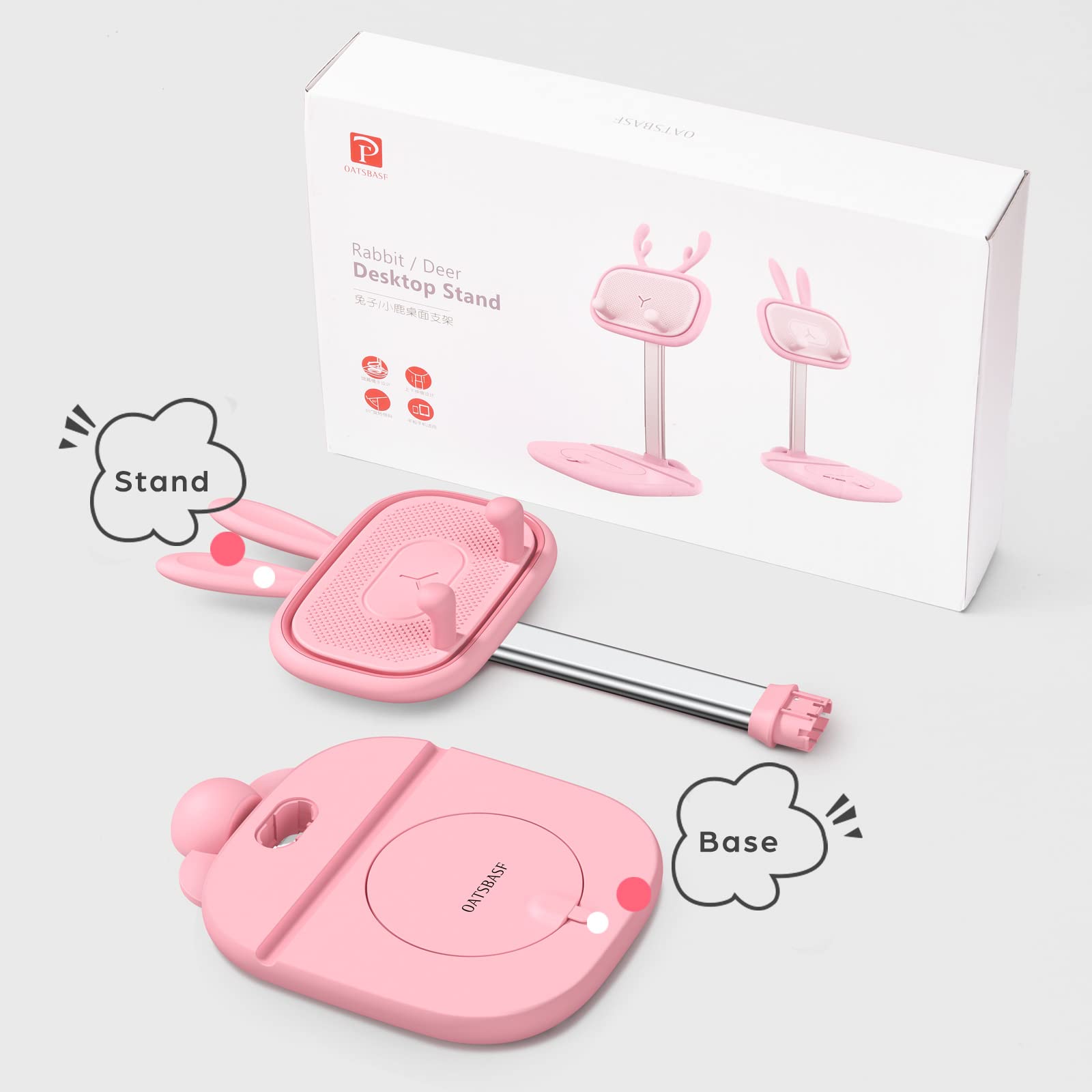 Cute Bunny Tablet Stand for Desk, OATSBASF Adjustable Height Tablet Stand Holder Dock Compatible with Tablet Such as iPad Pro 9.7, 10.5, 12.9 Air Mini, Kindle, Nexus, Tab, E-Reader (4-13") (Pink)