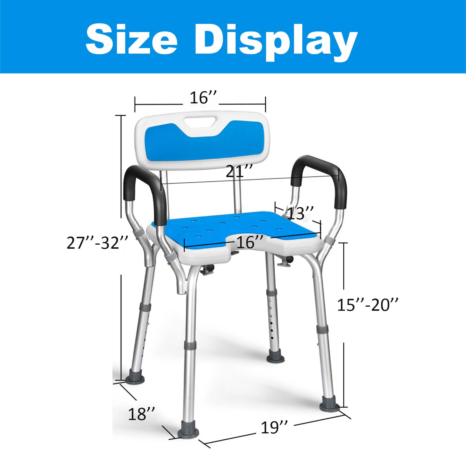 Silla de ducha para ancianos y silla de ducha con brazos, silla de ducha ajustable en altura con cierre de ducha para capacidad de 440 libras, silla de ducha para ducha interior, silla de ducha con