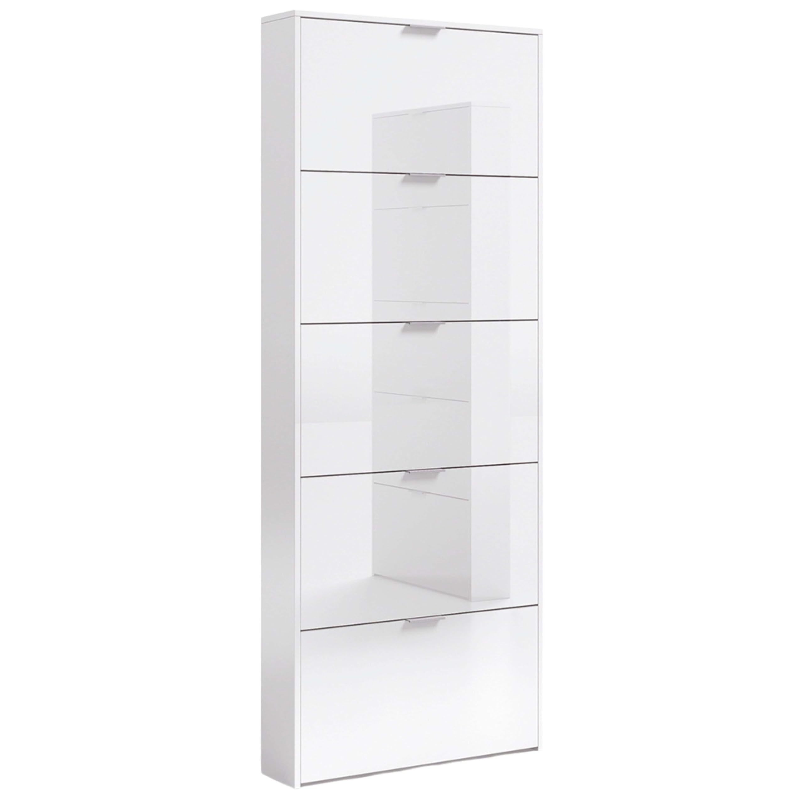 Habitdesign – Zapatero 5 Puertas, Color Blanco Brillo, Mueble Zapatero Alto 15 Pares, 180x70x17 cm – Modelo Shoe Cabinet
