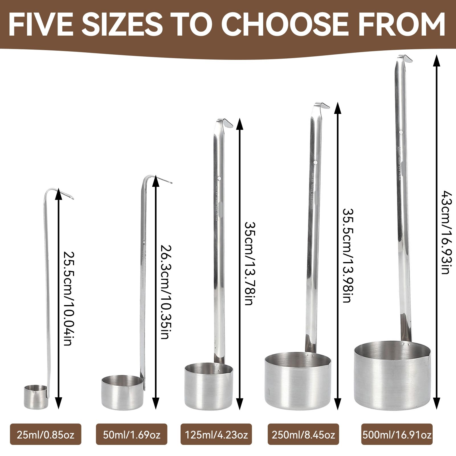 Stainless Steel Serving Soup Ladle 250ml 13.98in Long Handle Stainless Steel Ladle with Hook,Ergonomic Grip Pouring Lip Serving Soup Wine Dipper Beer Pouring Spoon for Sauce Oil Vinegar - Image 3