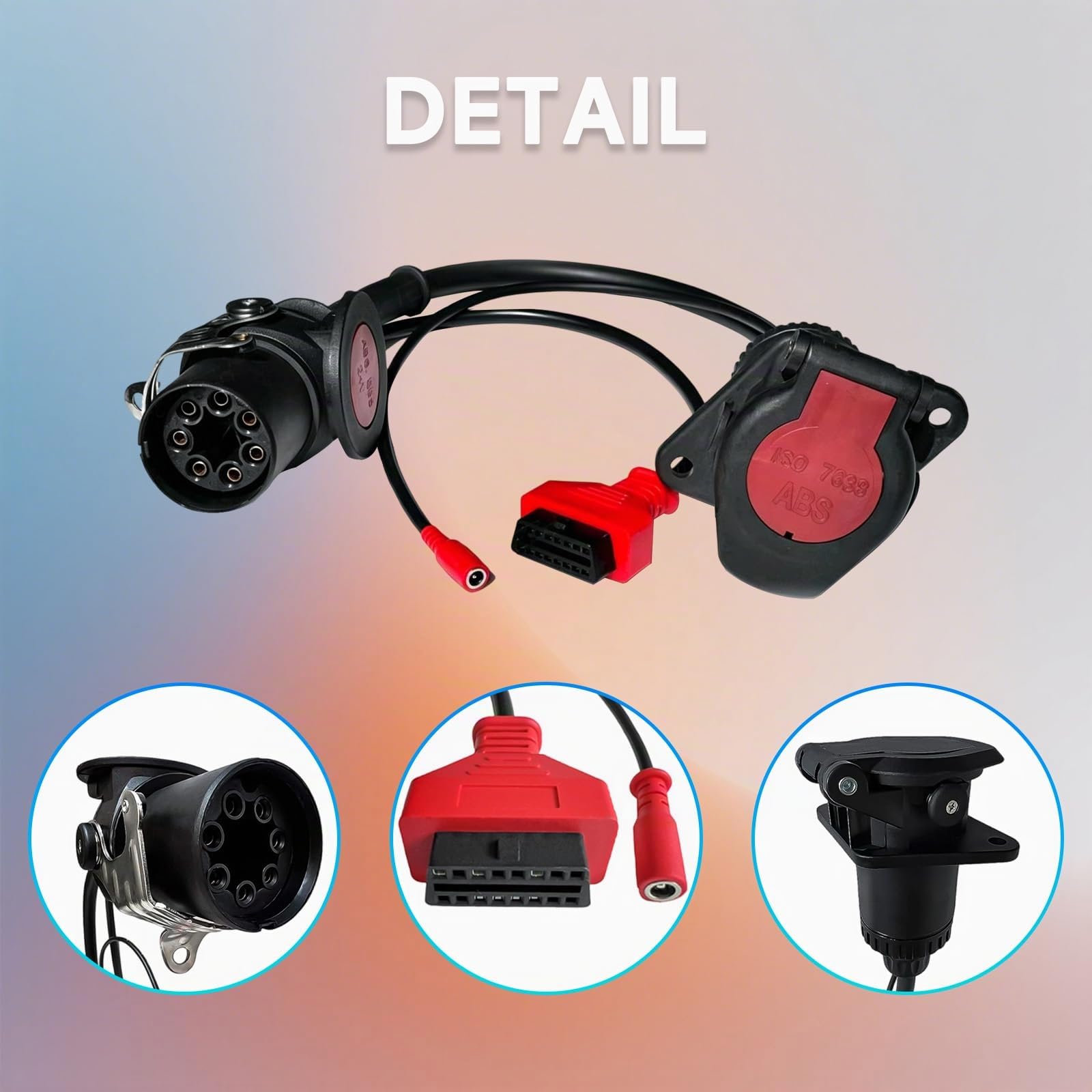 ISO 7638 7-polig (EBS/ABS) Adapter,Anhänger und LKW Diagnosekabel | zum Anschluss für Anhängerdiagnose,für Bo-sch und schwere Nutzfahrzeuge OBD2 LKW Scanner unterstützt K-Line,CAN,CAN 5V