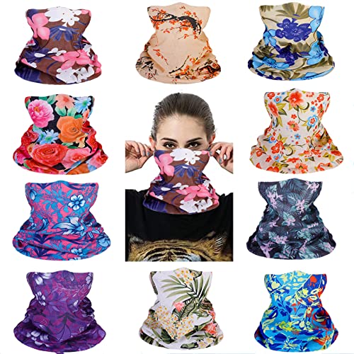 Cutewing Neck Gaiter Face Mask for Women,10PCS Tube Scarf Seamless Bandanas,Flower Pattern Ourdoor Face Mask Face Covering Multi Headwear Magic Headband Balaclavas with UV Resistant