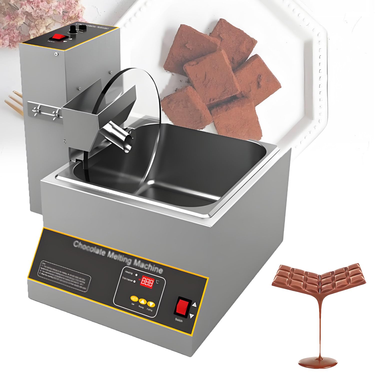 Máquina de templado de chocolate, derretidor eléctrico de acero inoxidable con rueda mezcladora, ideal para panaderías y confiterías, mezclador de chocolate de alto rendimiento