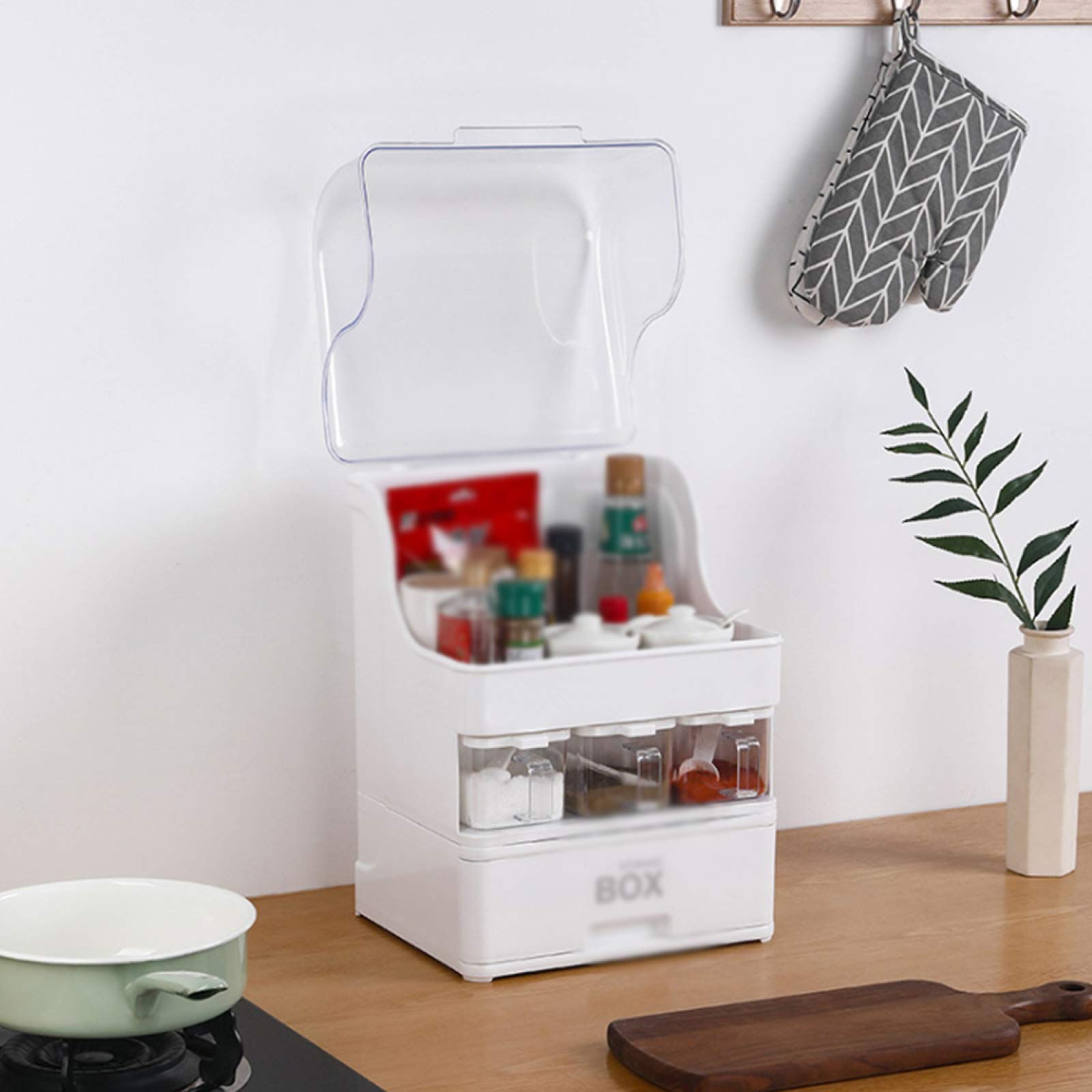 調味料ラック おしゃれ 省スペース 大容量 大型 キッチン収納 ホワイト Amazon｜キッチン調味料ラック、家庭用多機能大豆ソースソルトジャー