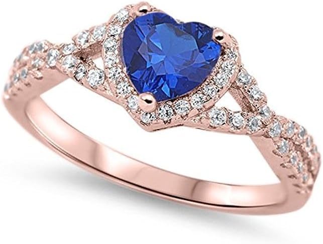 Blue Apple Co. Art Deco Promise Ring Heart Halo Round Cubic Zirconia Split Shank Twisted Infinity Vintage Style Wedding Engagement Rings For Women 925 Sterling Silver Gifts For Her