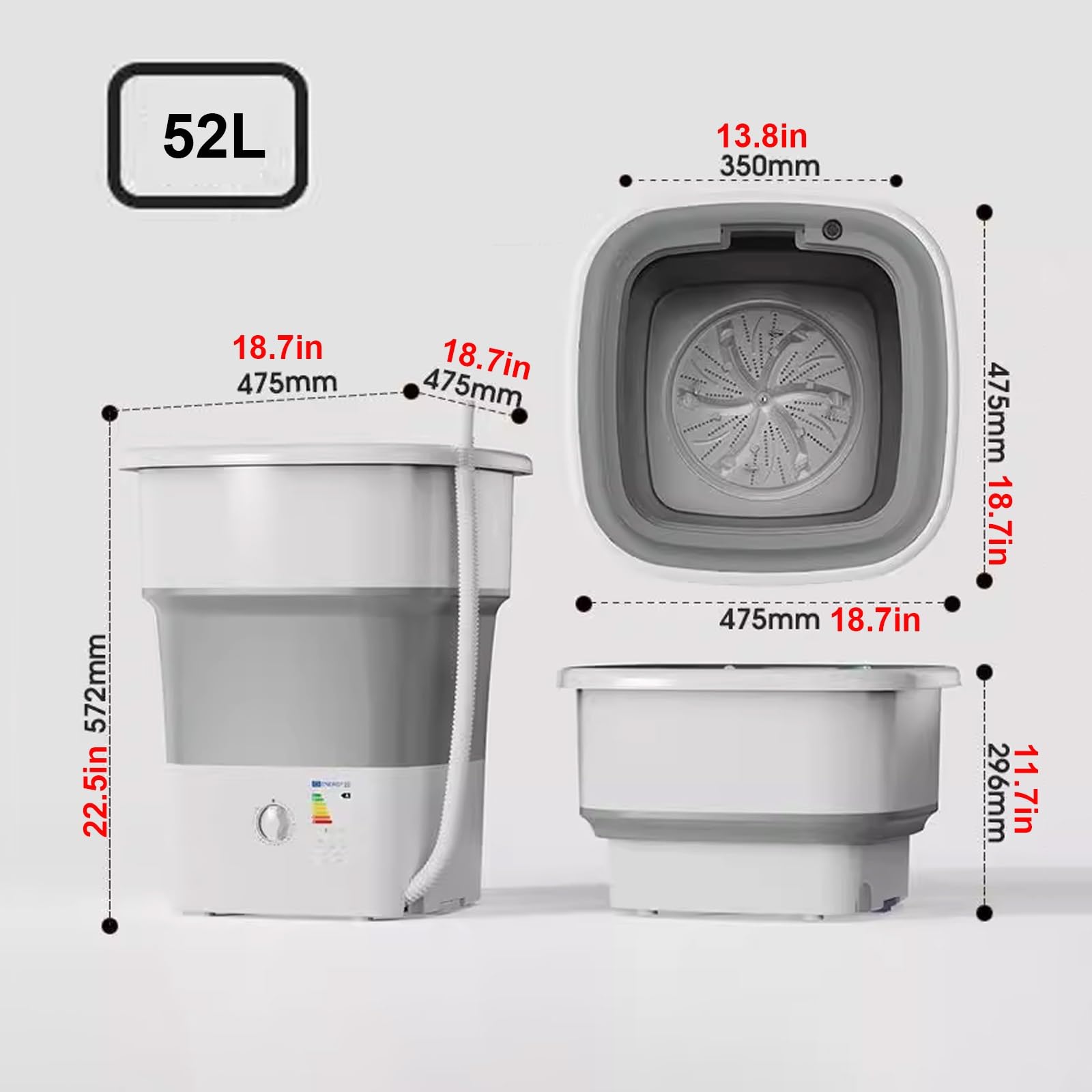 Lavatrice Portatile, Mini Lavatrice Pieghevole, 52L Lavatrice da Campeggio Piccola, per Casa/Viaggio/Campeggio/Dormitorio/Vestiti per Bambini/Calzini/Biancheria Intima