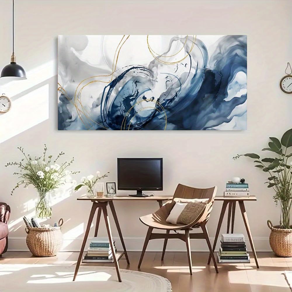 Lienzo con acuarela y lavado de tinta para pared, impresiones artísticas, pintura abstracta moderna, imágenes de gran tamaño para sala de estar y dormitorio (75 x 150 cm
