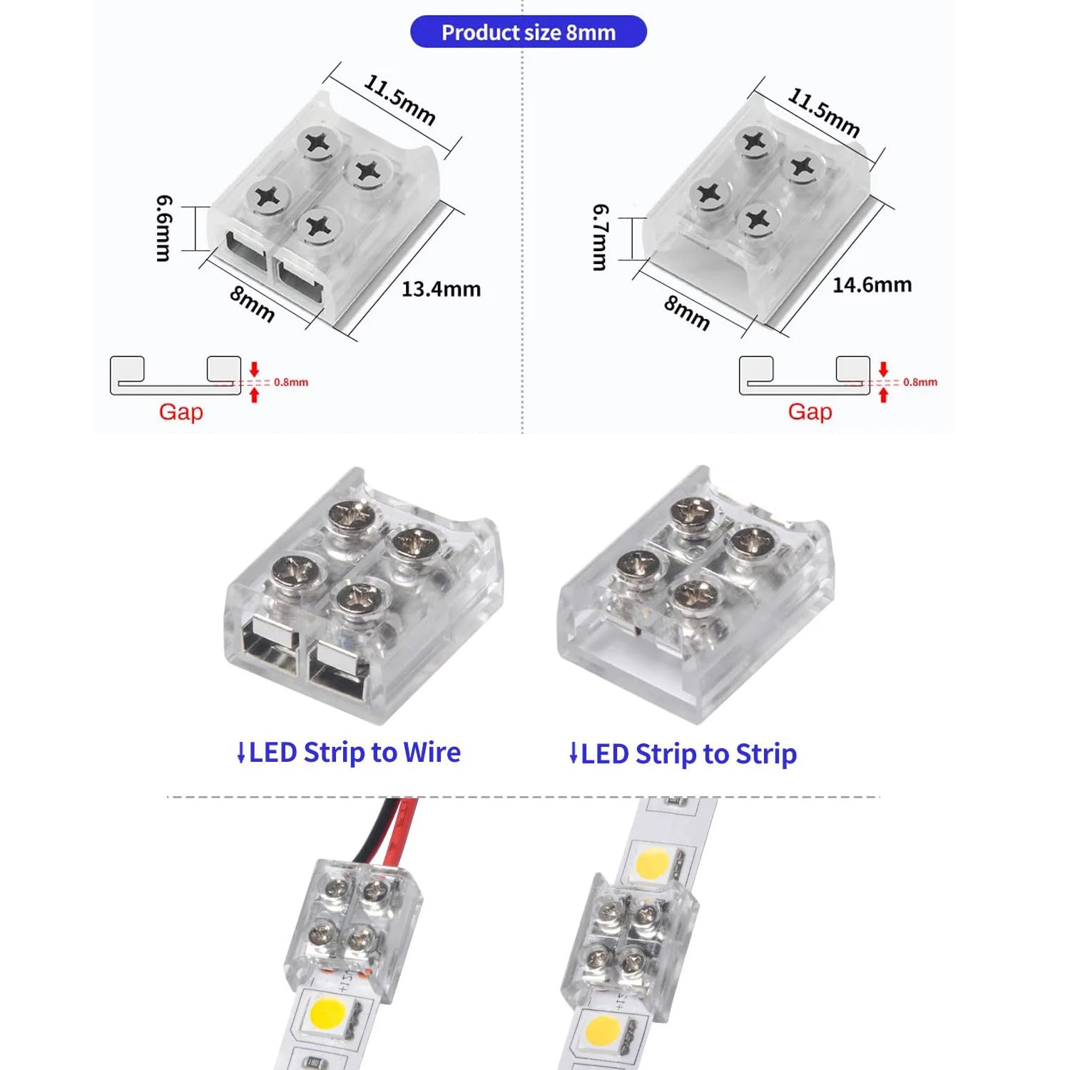 YUTOKEER Daiwu 10-teilige LED-Verbinder für LED-Streifen, 2-polig (10mm Streifen zu Streifen (8mm Kabel zu Streifen) - Image 4