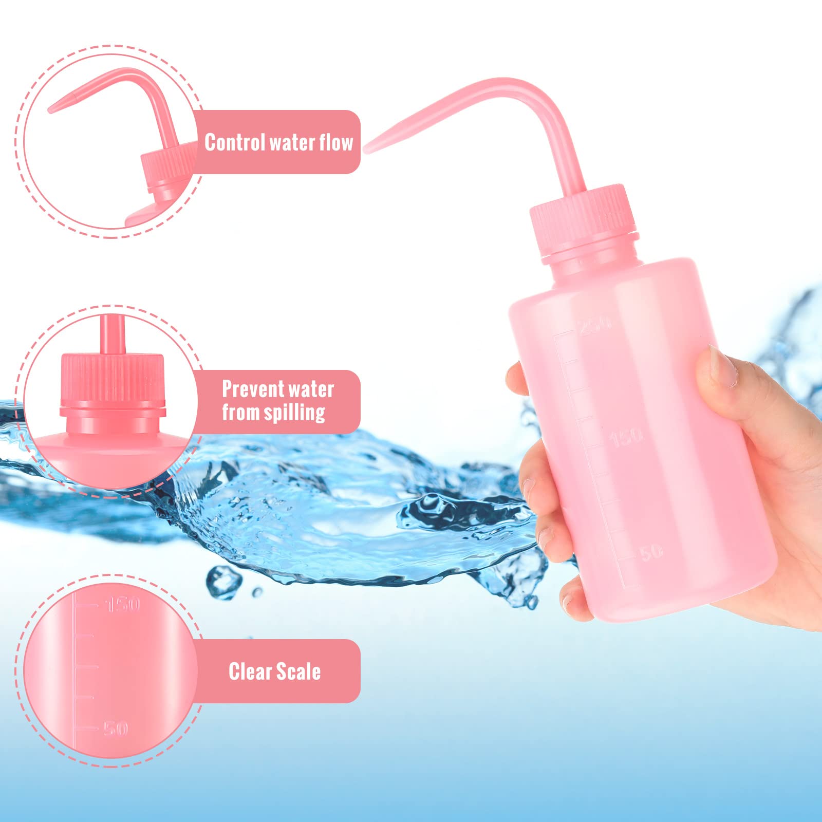30 Pink 250ml Squeeze Bottles - Narrow Mouth Wash Bottles For Tattoo, Lab & Beauty Use