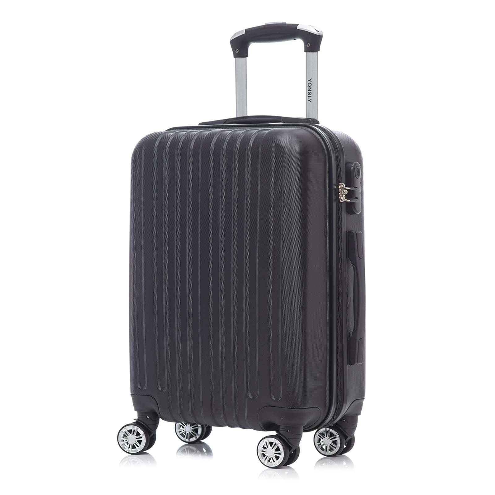 YONSLY Reisekoffer Trolley Set, Rollkoffer Handgepäck, Kabinenkoffer, Travel Koffer Suitcase Hartschalenreisekoffer mit 4 Rollen 360°, Zahlenschloss, Weicher Gummigriff (M, Schwarz)