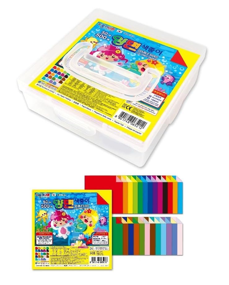 500 hojas de papel de origami estándar de doble cara de 50 colores, 6 x 6 pulgadas, con contenedor de almacenamiento