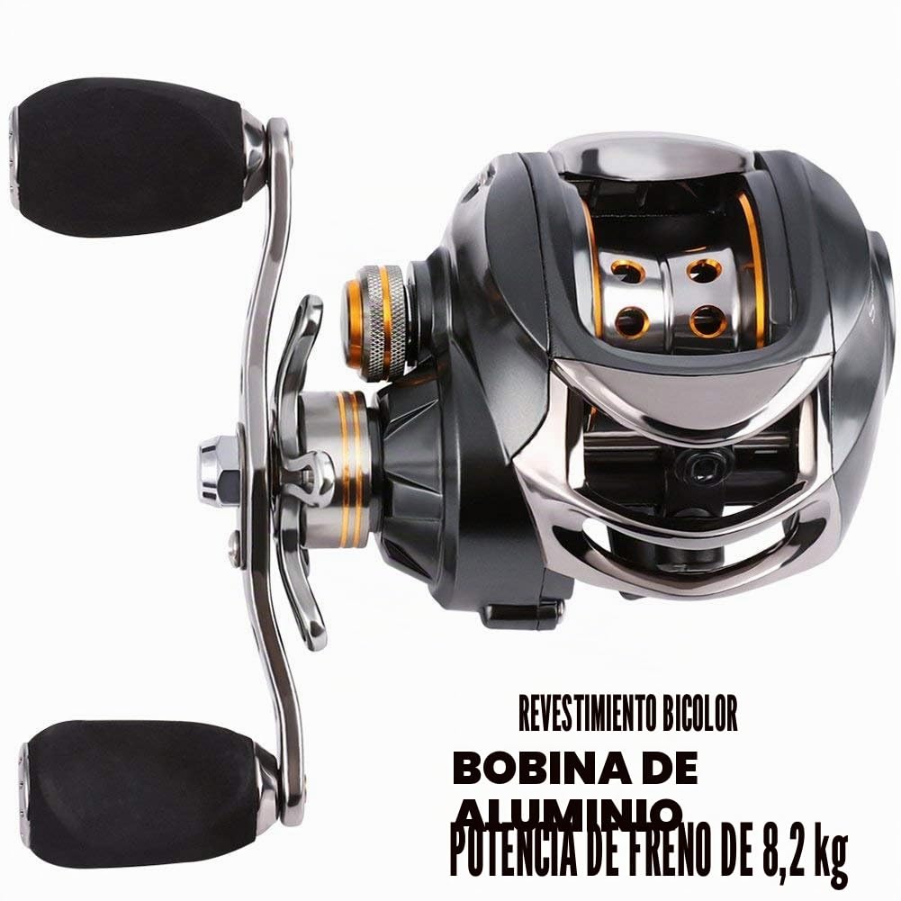 Sougayilang Carrete de cebo, 12 rodamientos de acero inoxidable, 18LB Super Drag, magnético de doble freno carrete de pesca para bajos, cangrejos
