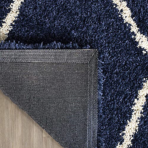 Image of Fur Shaggy Rectangular Rugs And Carpets, Modern Plush Area Rug For Bedroom Living Room Floor Mat Bedside Home Decor Carpet (5X8 Feet, Navy Blue|Ivory)