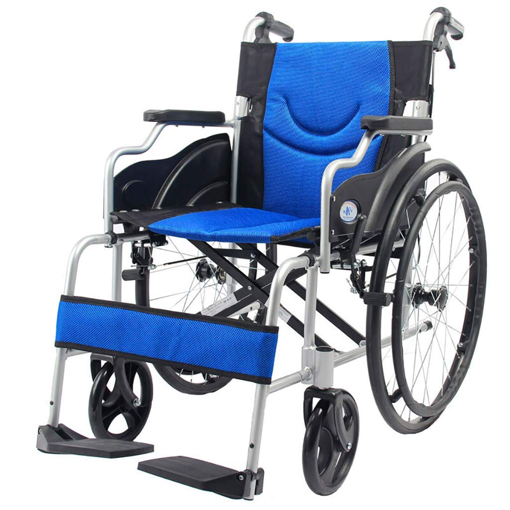 DSHUJC Wheelchairs With Locking Hand Brakes, Heavy Duty And Extra Wide Wheelchair, For Easy Transfer, Portable Blue Transport Chairs For Adults