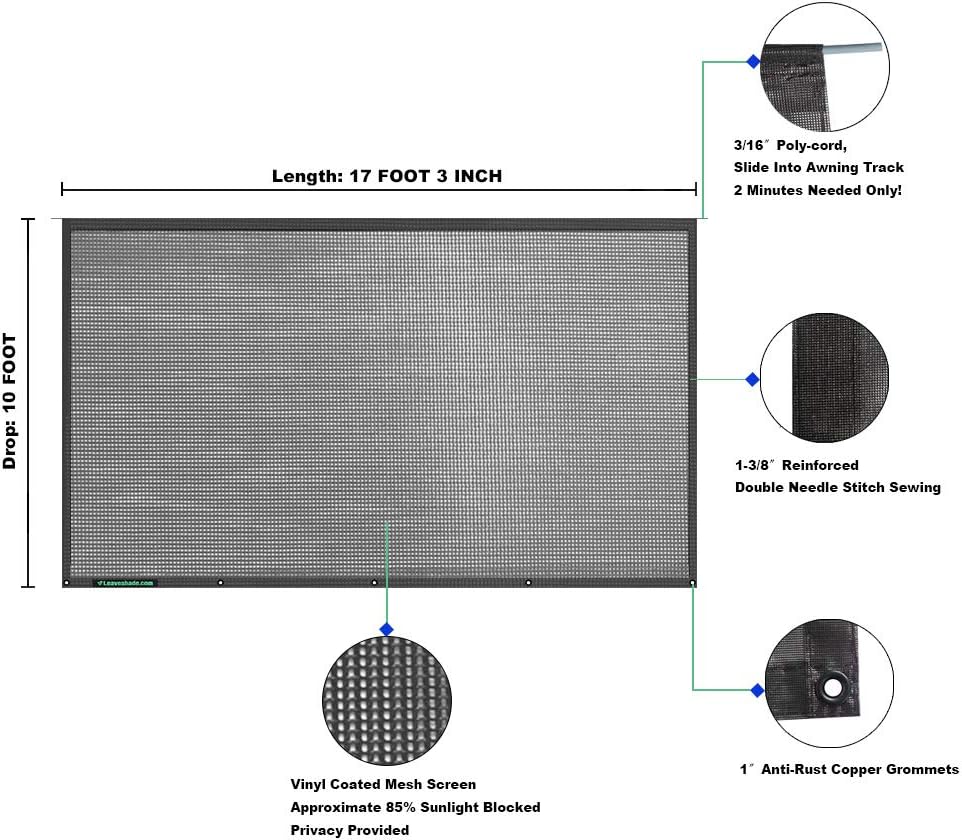 Buy Leaveshade Rv Awning Sunshade Screen Tentproinc 10x173 Black Mesh Sun Shade Block Patio Front Sun Light Motorhome Camping Trailer Uv Sunblocker Canopy Sunscreen 3 Years Lasting Online In