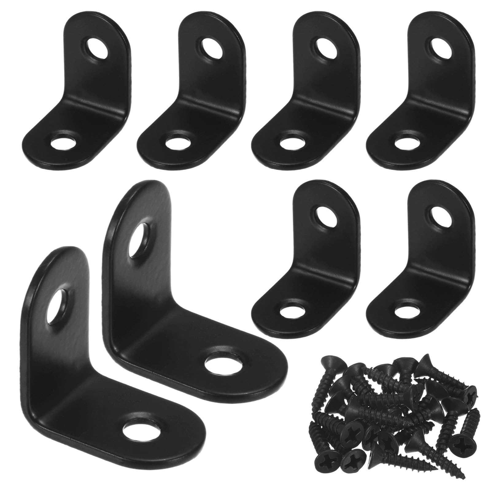 M METERXITY 8-Pack L-Shape Corner Brace, 1 x 1 in Stainless Steel Right Angle Brackets with Screw for Shelves/Wood Furniture/Cabinet, Fastener Joint [Black]